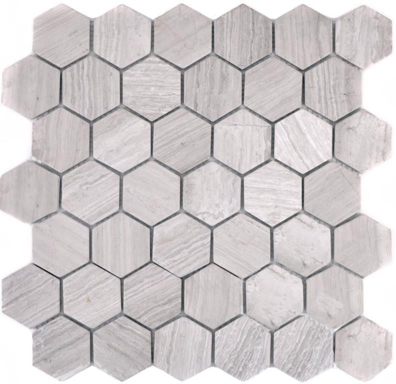Piastrella di mosaico marmo pietra naturale esagono marmo grigio righe MOS44-1205_f
