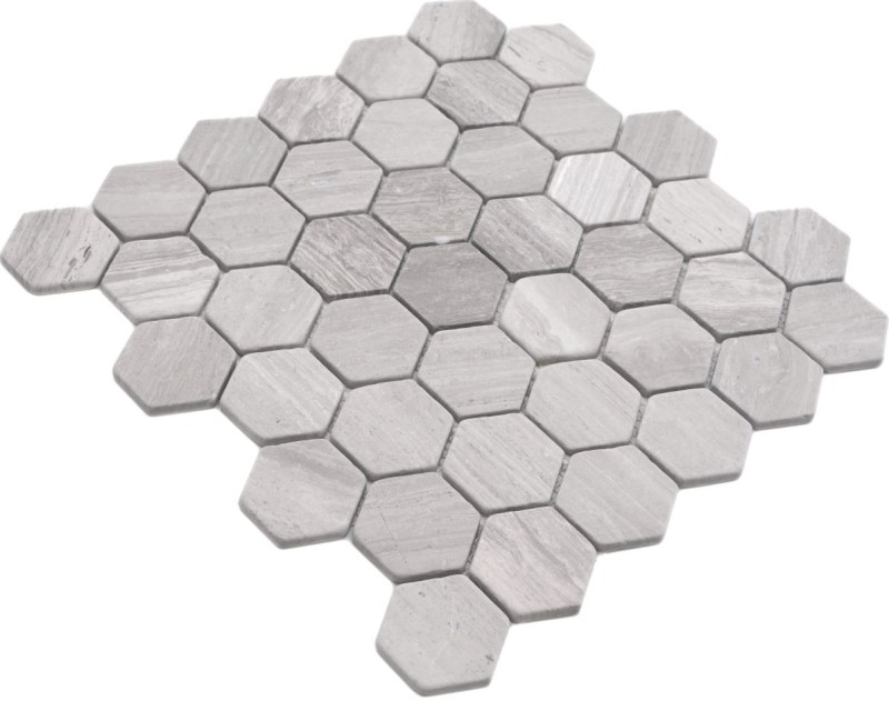 Piastrella di mosaico marmo pietra naturale esagono marmo grigio righe MOS44-1205_f