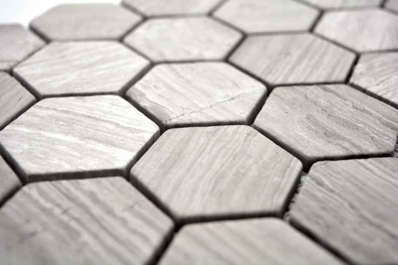 Piastrella di mosaico marmo pietra naturale esagono marmo grigio righe MOS44-1205_f