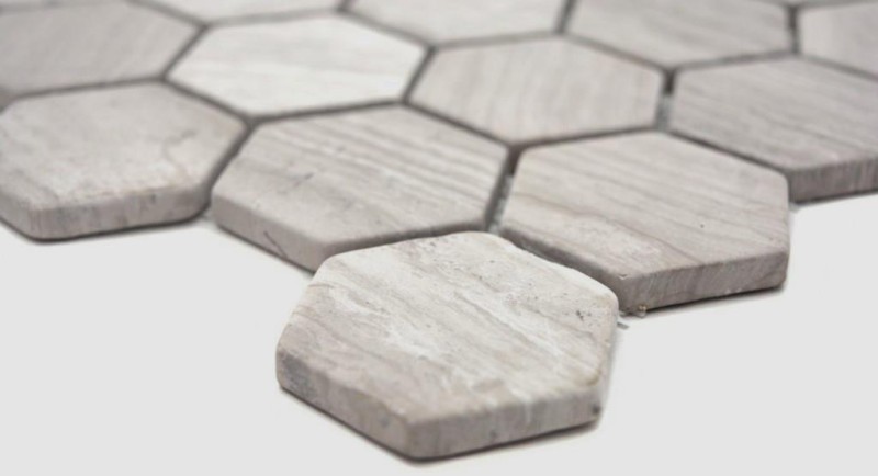 Piastrella di mosaico marmo pietra naturale esagono marmo grigio righe MOS44-1205_f