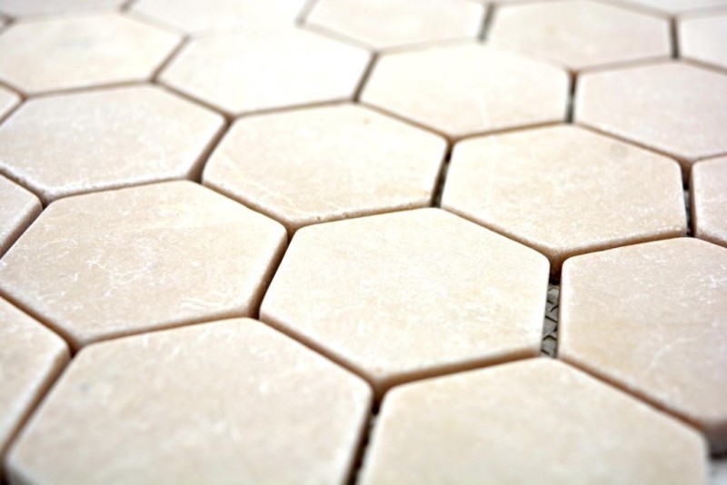 Piastrella di mosaico marmo pietra naturale beige esagono marmo Botticino Anticato MOS42-1212_f