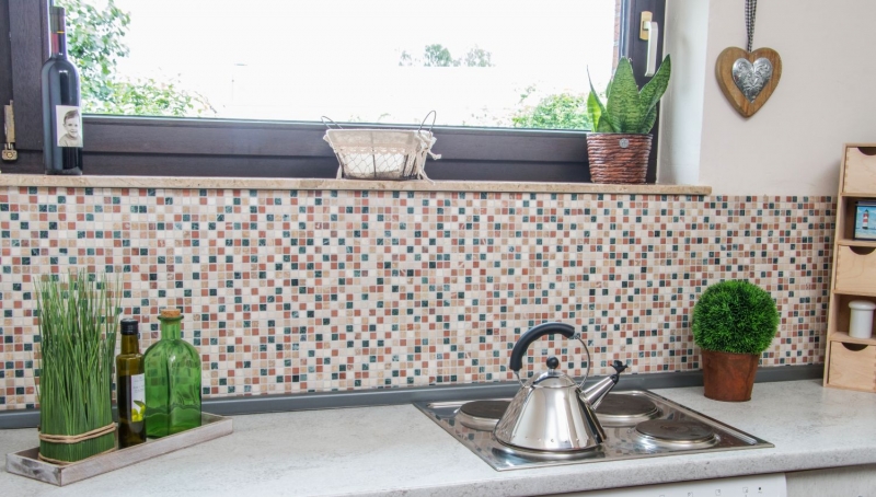 Piastrella di mosaico in marmo pietra naturale crema beige rosso verde casuale MOS38-1204_f