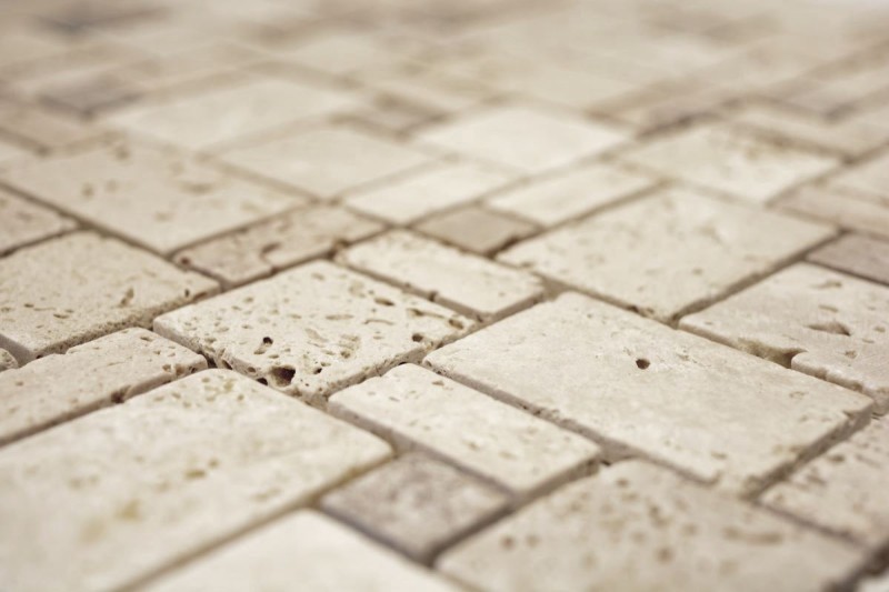 Piastrella a mosaico travertino pietra naturale combinazione travertino beige MOS43-1212-15_f