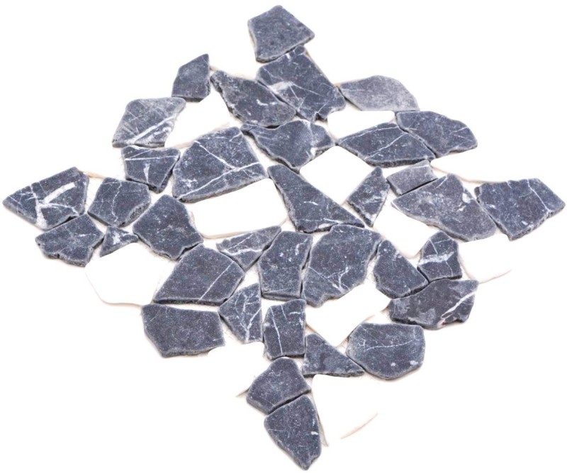 Piastrella a mosaico marmo pietra naturale bianco nero frattura Ciot Nero Bianco MOS44-0204_f
