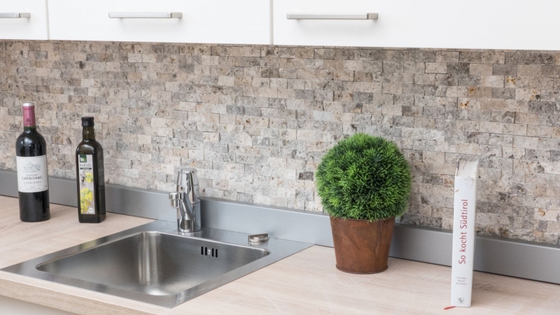 Mosaico in pietra Travertino pietra naturale bianco grigio Mattone Splitface argento Travertino 3D MOS43-47248_f