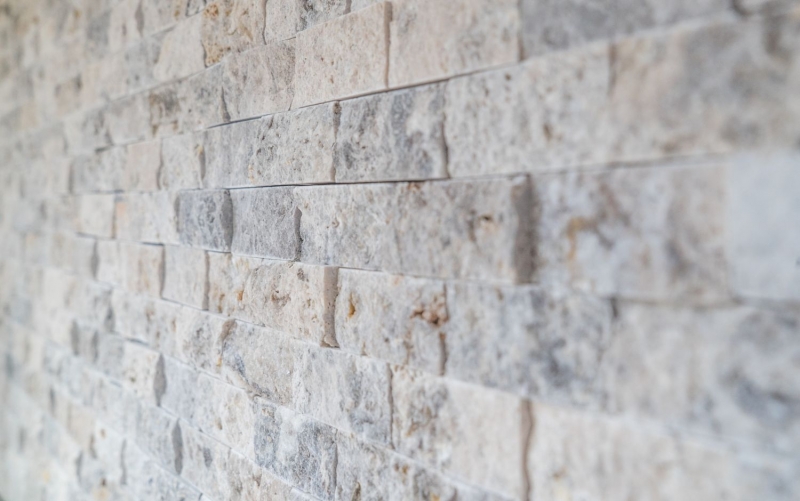 Mosaico in pietra Travertino pietra naturale bianco grigio Mattone Splitface argento Travertino 3D MOS43-47248_f