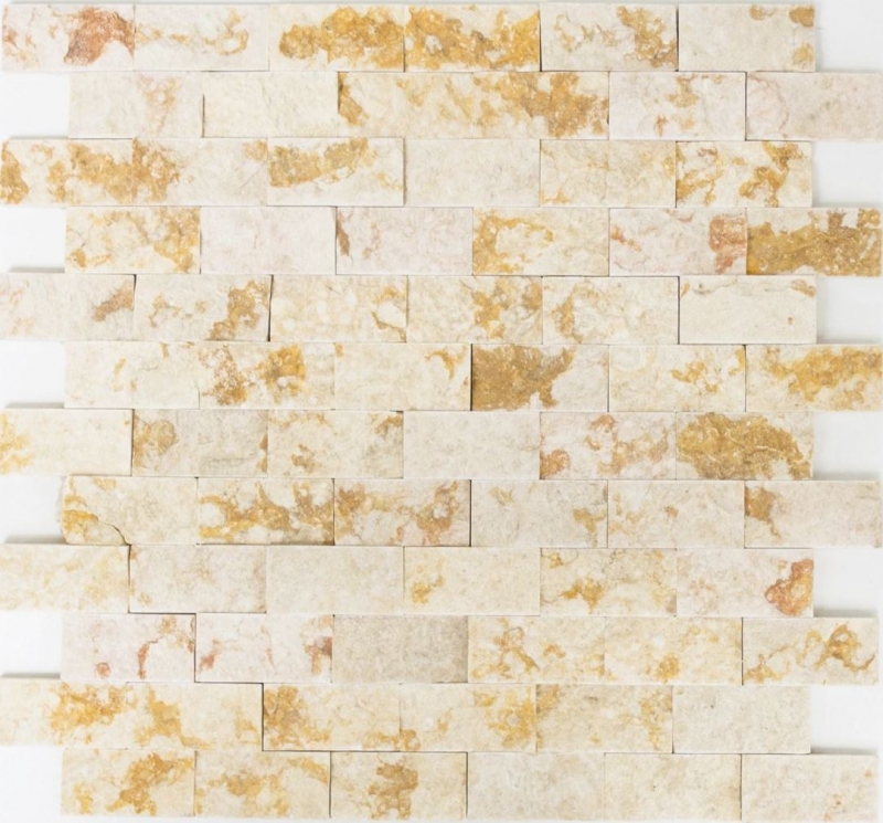 Muro di pietra a mosaico Marmo pietra naturale Mattone Splitface sunny beige 3 D MOS42-X3D46_f