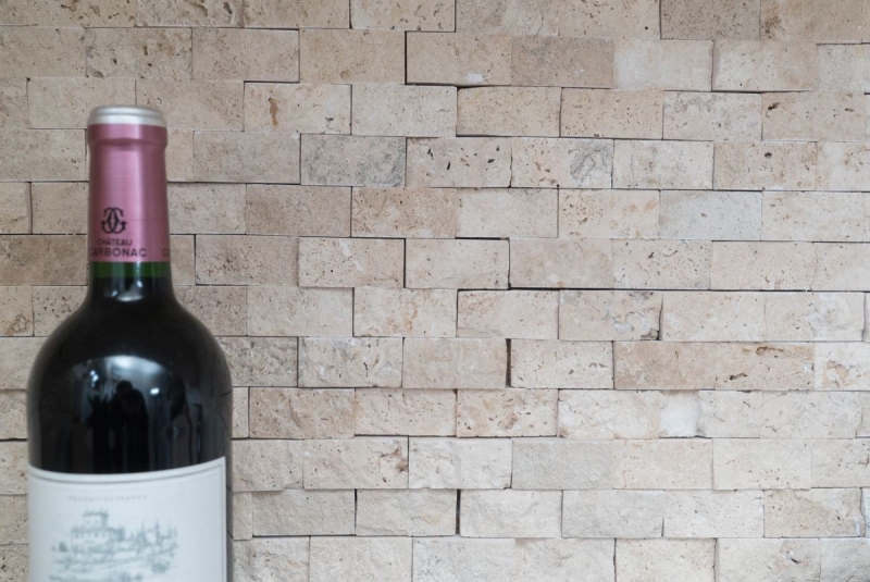 Piastrella a mosaico Travertino pietra naturale beige Brick Splitface Chiaro Travertino 3D MOS43-46248_f