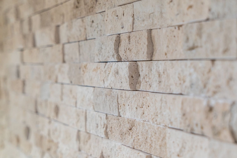 Piastrella a mosaico Travertino pietra naturale beige Brick Splitface Chiaro Travertino 3D MOS43-46248_f