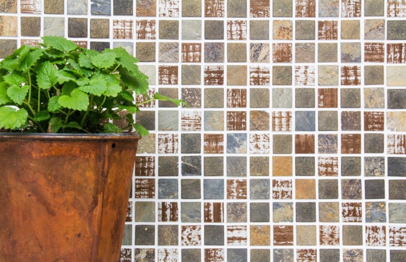 Piastrella di mosaico vintage traslucida beige marrone grigio mosaico di vetro Pietra di cristallo rustica MOS82-1206_f