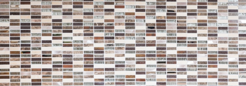 Piastrella di mosaico Composito traslucido Alluminio beige marrone argento nero Rettangolo Mosaico di vetro Cristallo Pietra artificiale Alu EP beige marrone MOS87-SM48_f
