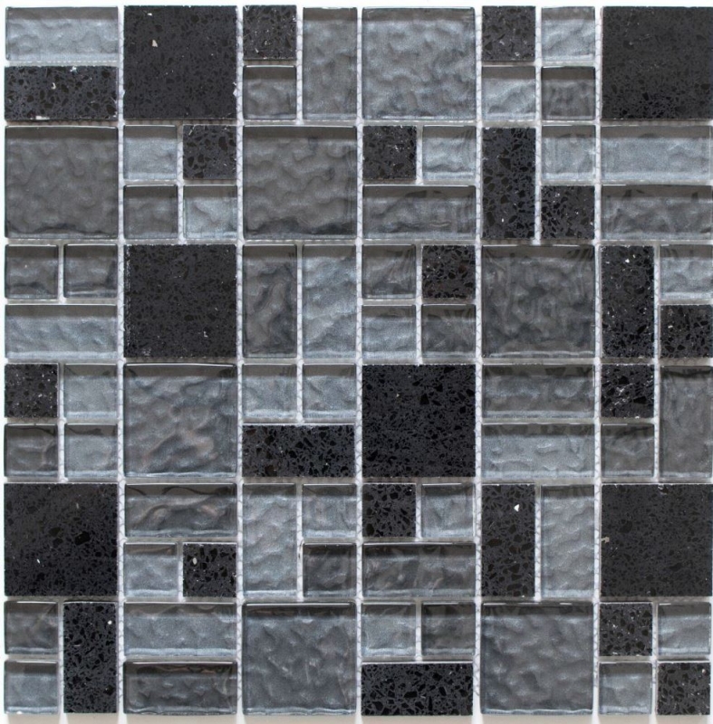 Piastrella di mosaico traslucido composito nero combinazione di vetro mosaico Cristallo artificiale nero MOS88-K989_f