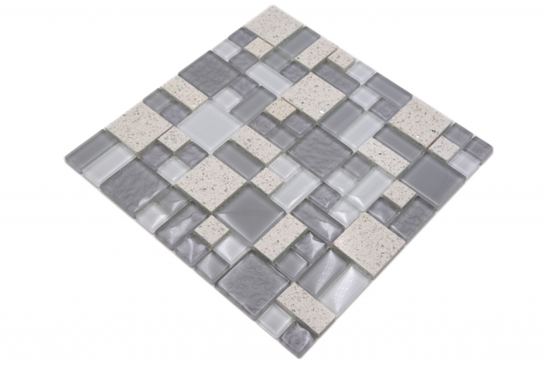 Piastrella di mosaico Composito traslucido bianco Combinazione di mosaico di vetro Cristallo artificiale bianco MOS88-K990_f