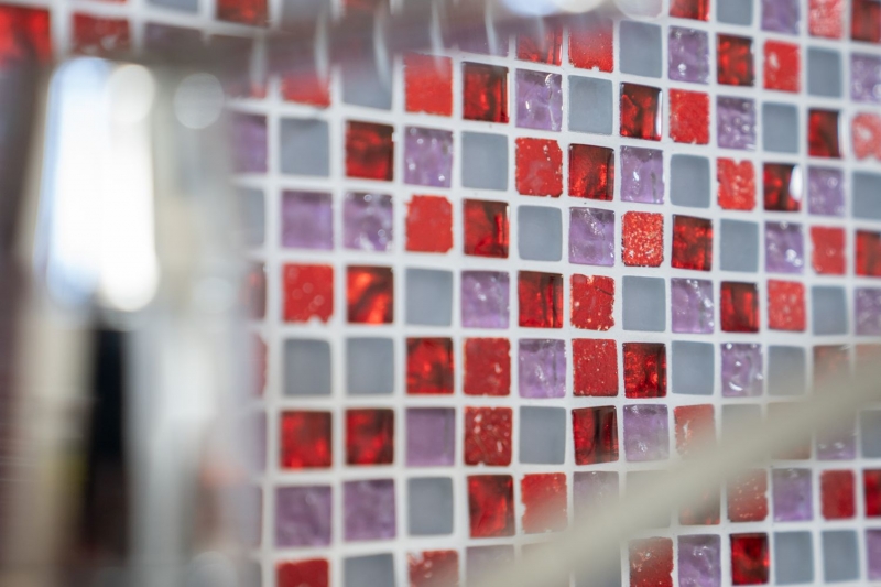 Piastrella di mosaico Traslucido rosso rosa bianco Mosaico di vetro Cristallo Resina rosso rosa bianco opaco MOS92-0911_f