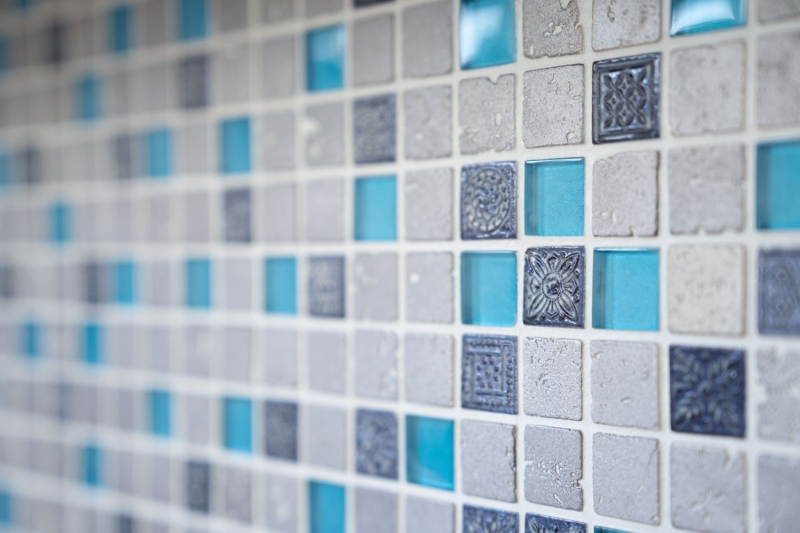 Piastrella di mosaico Traslucido blu-grigio Mosaico di vetro Cristallo Resina blu-grigio MOS82-0402_f