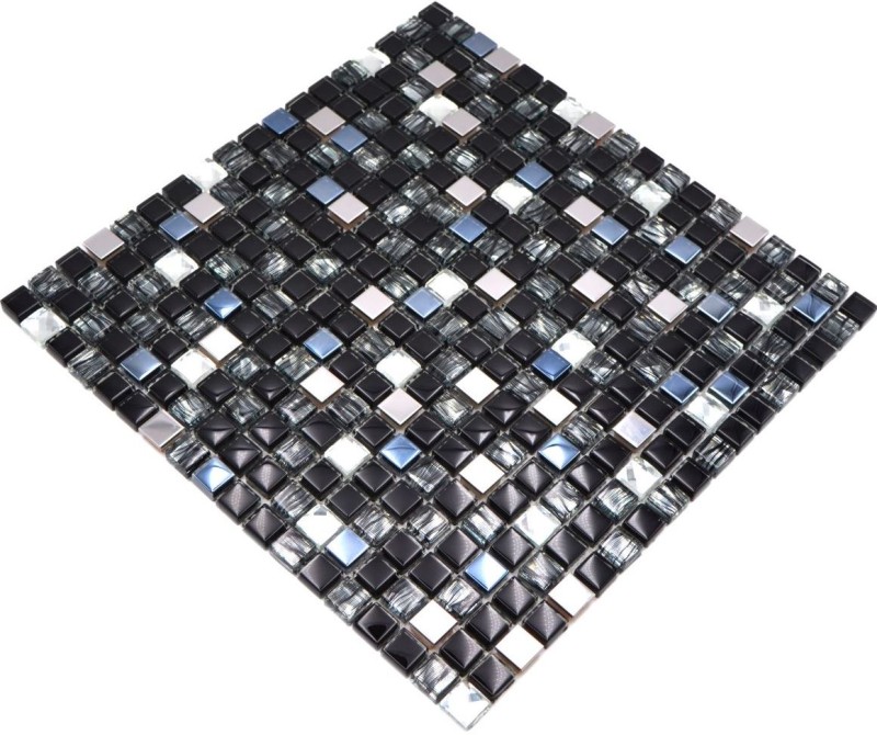 Piastrella a mosaico Acciaio inox traslucido nero Mosaico di vetro Acciaio cristallo nero Vetro MOS92-0304_f