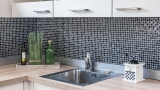 Piastrella di mosaico per cucina Traslucido grigio scuro nero Mosaico di vetro Pietra di cristallo Rilievo grigio scuro nero MOS83-HQ19_f
