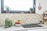 Piastrella di mosaico per cucina traslucida ambra oro combinazione di vetro mosaico cristallo pietra onice eleganza oro MOS88-MC649_f