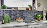 Mosaico di piastrelle per cucina traslucido nero scala di vetro mosaico Crystal stone EP nero MOS87-0107_f