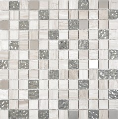 Quadrato cristallo/pietra/acciaio mix legno bianco mosaico piastrelle muro backsplash cucina bagno MOS82-0108_f