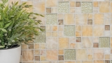 Piastrella di mosaico decorata a mano Backsplash di piastrelle Oro ambrato traslucido Mosaico di vetro combinato Pietra di cristallo Onyx Elegance oro MOS88-MC649_m