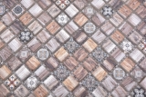 Piastrella di mosaico dipinta a mano mosaico di vetro combi legno retrò marrone cucina splashback bagno MOS78-W89_m