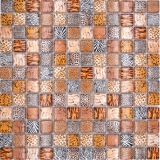 Piastrella di vetro a mosaico marrone chiaro lucido safari parete cucina bagno doccia MOS68-WL54_f