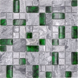 Pietra naturale vetro mosaico grigio con verde lucido parete pavimento cucina bagno doccia - MOS88-0405_f