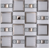 Mosaico di vetro mosaico piastrelle bianco argento lucido parete cucina bagno doccia MOS88-SQ98_f