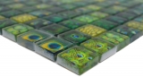 Mosaico di vetro dipinto a mano mosaico verde pavone lucido parete cucina bagno doccia MOS68-WL84_m