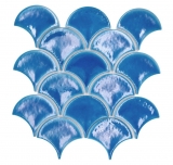 Piastrella di ceramica a ventaglio a squame di pesce tinta unita blu scuro stile ghiaccio screpolato MOS13-FS3