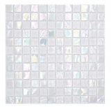 Mosaico di vetro a tessere piccole infradito iridescenti bianche multicolori MOS65-S10