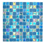 Mosaico di vetro piccolo infradito iridescente blu turchese multicolore MOS65-S63