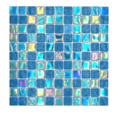 Mosaico di vetro piccolo infradito iridescente blu turchese multicolore MOS65-S63