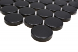Piastrella di ceramica a mosaico decorata a mano Button Loop Penny Round tinta unita nero opaco MOS10-0311GR_m