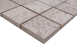 Mosaico ceramico dipinto a mano in gres porcellanato grigio chiaro fantasia beige MOS14-B1_m