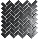 Piastrella di mosaico a spina di pesce in ceramica nera opaca MOS24-CHB06BM