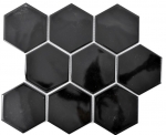 Piastrella di mosaico esagonale in ceramica XL nera lucida piastrella per cucina piastrella per WC piastrella per bagno rivestimento - MOS11F-0301