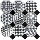 Mosaico ottagonale in ceramica MISTO bianco lucido nero mosaico parete cucina MOSOcta-0301
