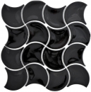 Piastrella a mosaico in ceramica ventaglio nero lucido onda piastrella da parete bagno MOS13-FSW03_f | 10 tappetini a mosaico