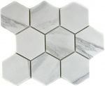 Piastrella a mosaico in ceramica bianca esagonale aspetto Carrara piastrella da parete bagno MOS11F-0102_f | 10 tappetini a mosaico