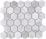 Piastrella di mosaico ceramica esagono travertino grigio opaco backsplash cucina MOS11G-0202_f | 10 tappetini di mosaico