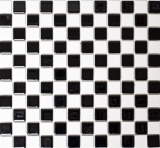 Mosaico ceramico a scacchiera bianco nero lucido backsplash di piastrelle di mosaico MOS18-0306