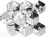Piastrella di mosaico in acciaio inox esagono dargento 3D lucido parete della cucina MOS129-HXM10SG