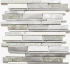 Piastrella a mosaico quarzite pietra naturale alluminio grigio argento beige chiaro striscia composita piastrella backsplash muro - MOS49-XSA535