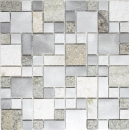 Piastrella a mosaico quarzite pietra naturale alluminio grigio argento beige chiaro combinazione MOS49-525