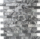 Quarzite pietra naturale mosaico mattone grigio argento antracite lucido parete pavimento doccia piastrelle backsplash bagno - MOS28-0202_C
