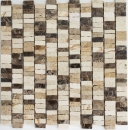 Piastrella di marmo mosaico pietra naturale bastoni beige crema marrone scuro backsplash cucina - MOSSopo-M10-VH21