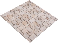 Campione a mano di piastrelle di mosaico travertino pietra naturale combinazione travertino beige MOS43-1212-15_m