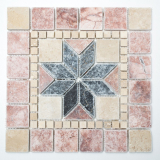 Rossone travertino pietra naturale beige rosso teracotta nero decoro intarsio piastrelle rivestimento cucina - MOSRos-74034